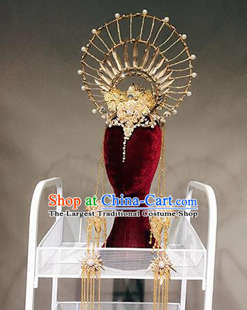 Traditional Chinese Stage Show Deluxe Golden Hair Crown Headdress Handmade Catwalks Hair Accessories for Women