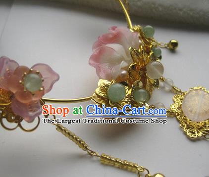 Traditional Chinese Handmade Pink Flowers Necklace Ancient Hanfu Jade Necklet Accessories for Women