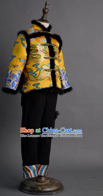 Traditional Chinese Children Classical Dance Golden Tang Suit Compere Stage Performance Costume for Kids