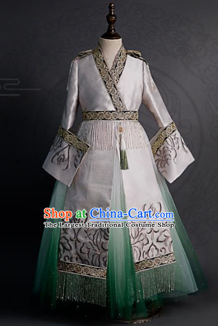 Traditional Chinese Catwalks White Qipao Dress Compere Stage Performance Costume for Kids