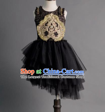 Top Children Cosplay Black Veil Short Full Dress Catwalks Compere Stage Show Dance Costume for Kids