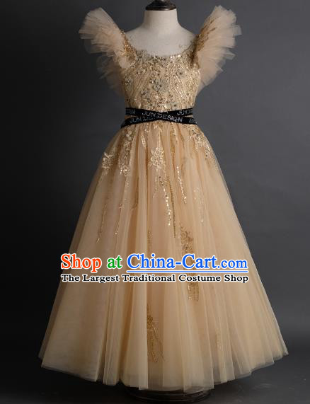 Top Children Fairy Princess Apricot Veil Full Dress Compere Catwalks Stage Show Dance Costume for Kids