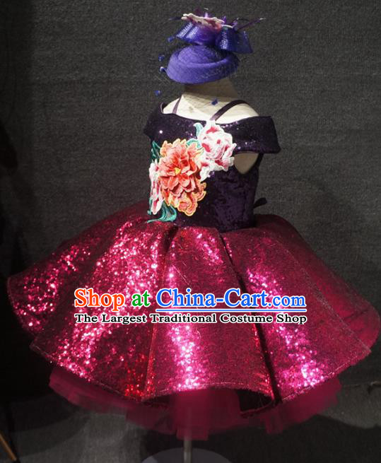 Top Children Kindergarten Performance Rosy Short Dress Catwalks Stage Show Birthday Costume for Kids