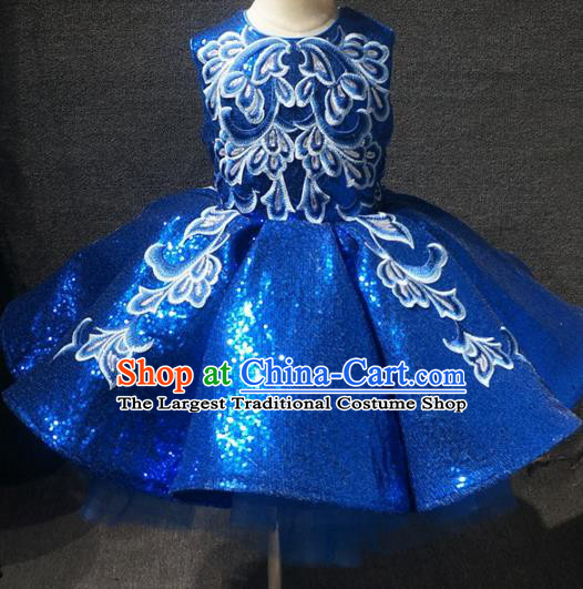 Top Children Kindergarten Performance Blue Short Dress Catwalks Stage Show Birthday Costume for Kids