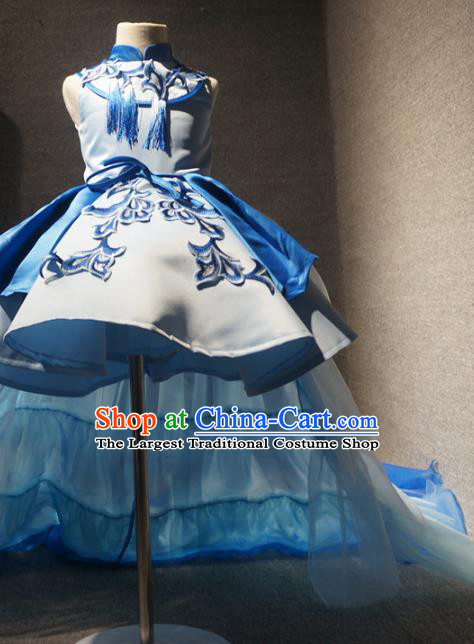 Traditional Chinese New Year Performance Short Qipao Dress Catwalks Compere Stage Show Costume for Kids