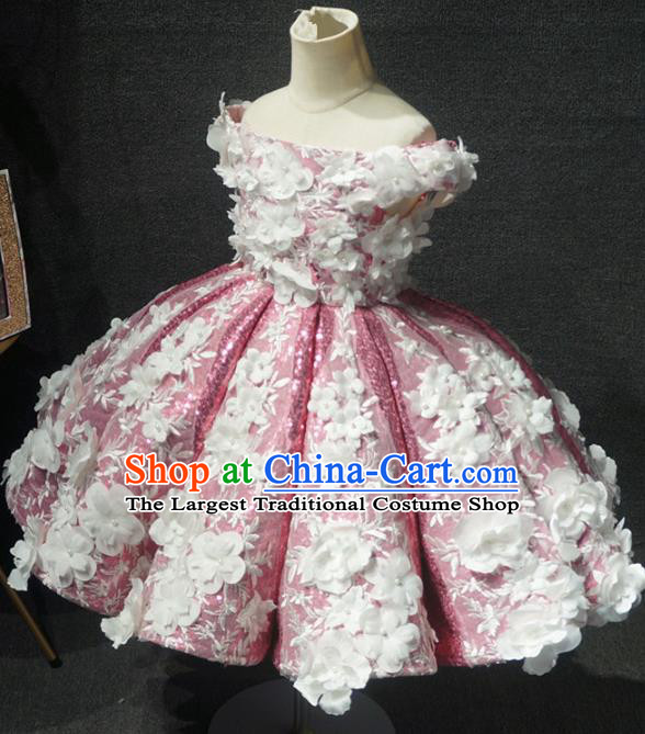 Top Children Dance Flowers Fairy Pink Full Dress Catwalks Princess Stage Show Birthday Costume for Kids