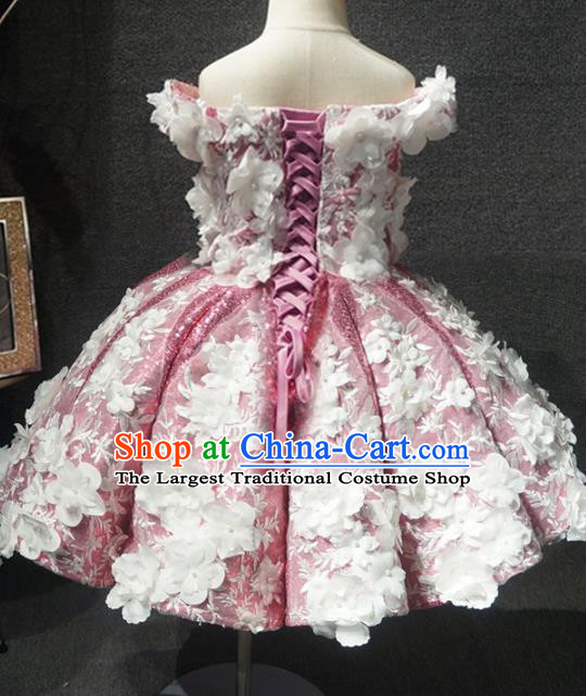 Top Children Dance Flowers Fairy Pink Full Dress Catwalks Princess Stage Show Birthday Costume for Kids