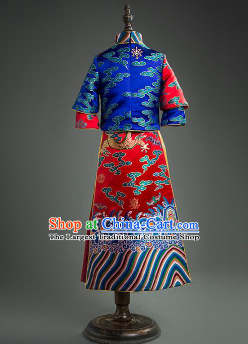 Traditional Chinese Qing Dynasty Princess Red Dress Compere Stage Performance Costume for Kids