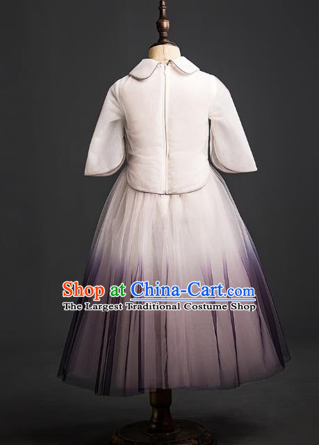 Traditional Chinese Classical Dance Blouse and Purple Skirt Compere Stage Performance Costume for Kids