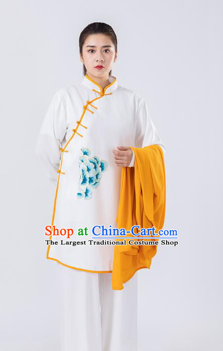Traditional Chinese Hand Painting Peony Tai Chi Suit Martial Arts Stage Performance Costumes for Women