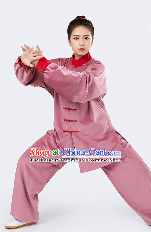 Traditional Chinese Tai Chi Competition Pink Velvet Outfits Martial Arts Stage Performance Costumes for Women