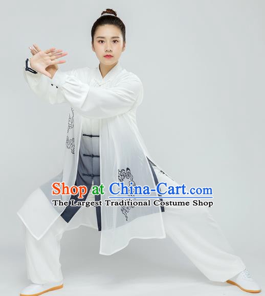 Top Tai Chi Kung Fu Hand Painting Clouds Outfits Chinese Traditional Martial Arts Stage Performance Costumes for Women