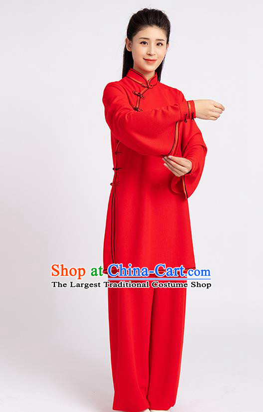 Top Chinese Tai Chi Kung Fu Red Outfits Traditional Martial Arts Competition Costumes for Women