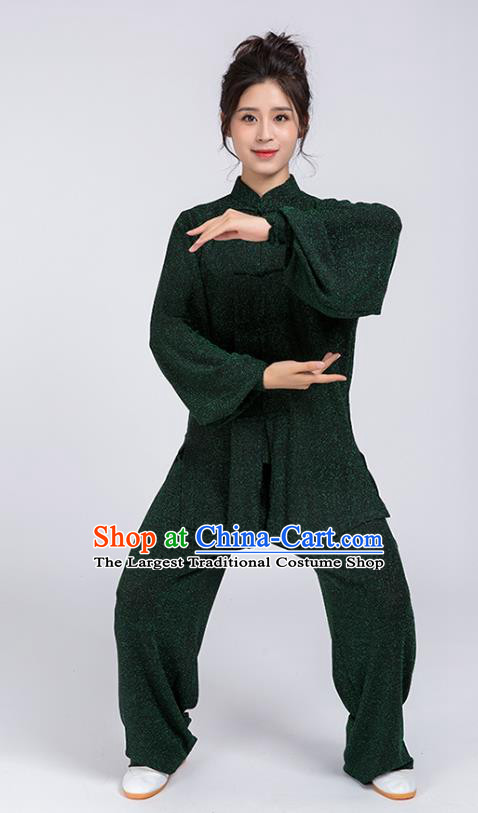 Top Chinese Tai Chi Training Green Outfits Traditional Kung Fu Martial Arts Competition Costumes for Women