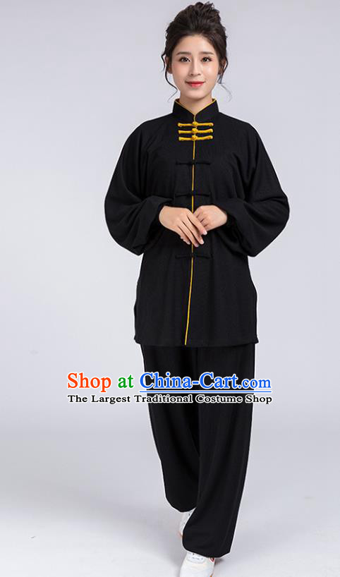Top Chinese Tai Chi Chuan Training Black Outfits Traditional Kung Fu Martial Arts Competition Costumes for Women