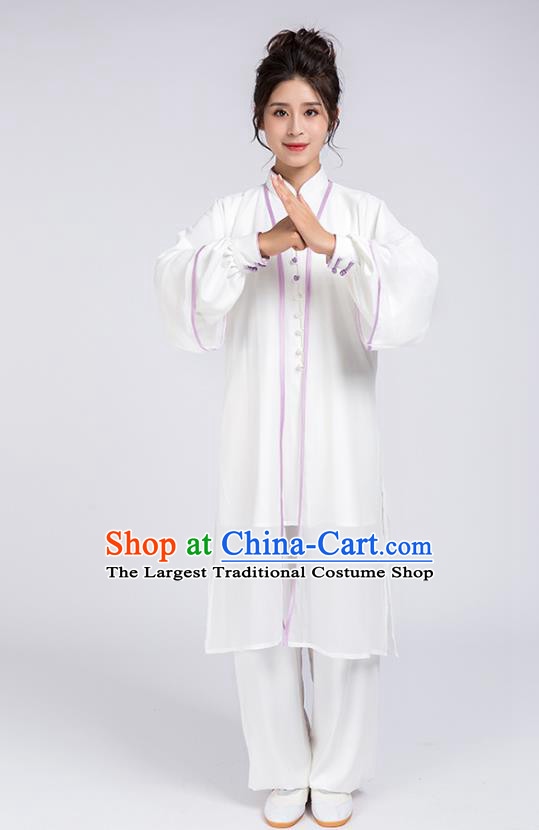 Top Chinese Martial Arts Lilac Edge Outfits Traditional Tai Chi Kung Fu Training Costumes for Women