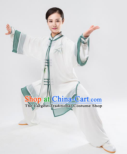 Top Chinese Martial Arts Printing Bamboo Green Outfits Traditional Tai Chi Kung Fu Training Costumes for Women