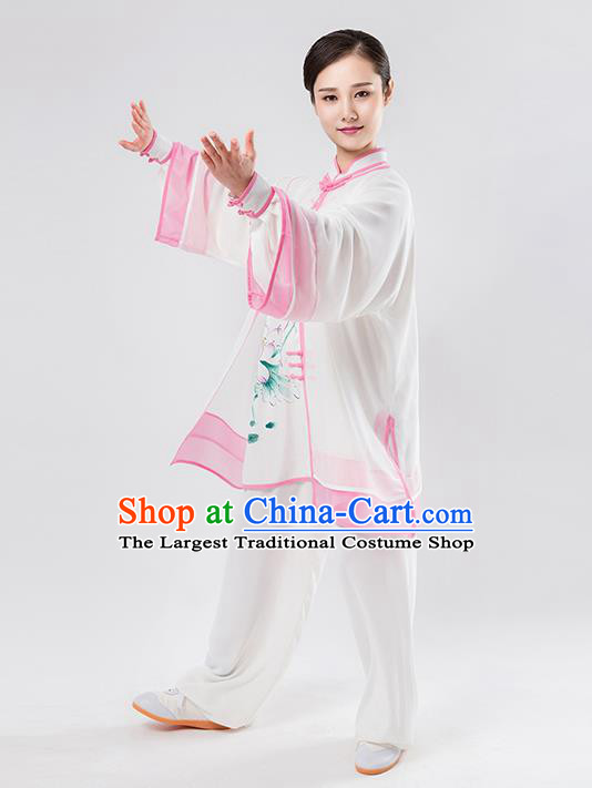 Top Chinese Martial Arts Printing Pink Outfits Traditional Tai Chi Kung Fu Training Costumes for Women