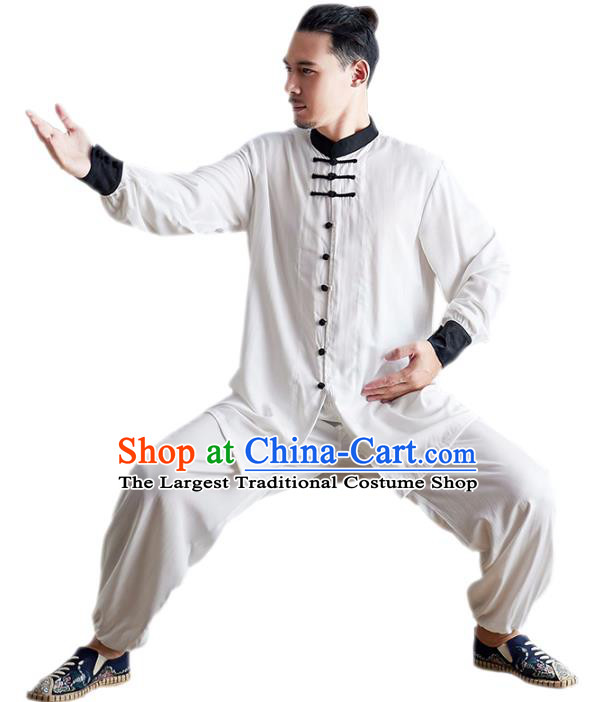 Chinese Martial Arts White Outfits Traditional Tai Chi Kung Fu Training Costumes for Men