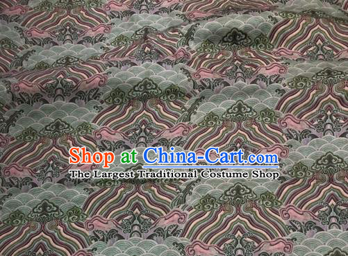 Chinese Traditional Wave Design Pattern Green Silk Fabric Cheongsam Gambiered Guangdong Gauze Drapery