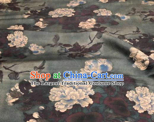 Chinese Traditional Peony Design Pattern Atrovirens Silk Fabric Cheongsam Gambiered Guangdong Gauze Drapery