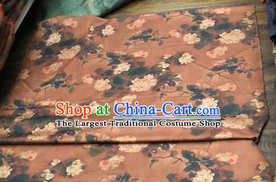 Chinese Traditional Peony Design Pattern Brown Silk Fabric Cheongsam Gambiered Guangdong Gauze Drapery