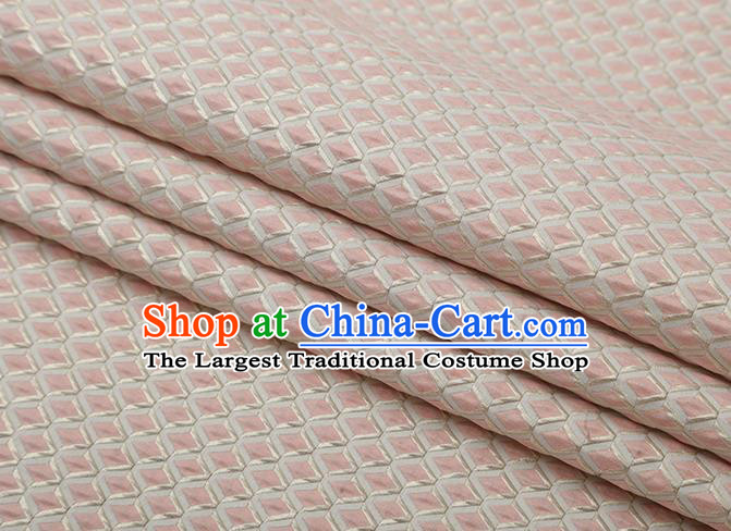 Chinese Traditional Rhomboids Pattern Pink Brocade Fabric Cheongsam Satin Tapestry Drapery