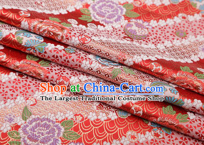 Chinese Traditional Peony Pattern Red Brocade Fabric Cheongsam Satin Tapestry Drapery