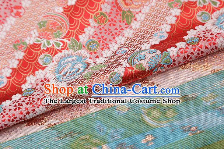 Chinese Traditional Peony Pattern Red Brocade Fabric Cheongsam Satin Tapestry Drapery