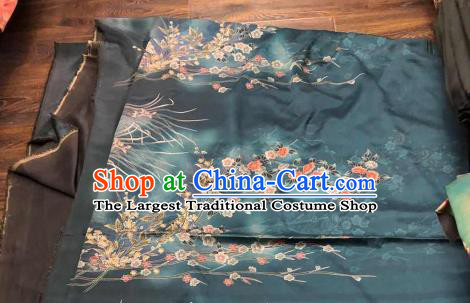 Chinese Traditional Primrose Design Pattern Navy Silk Fabric Cheongsam Gambiered Guangdong Gauze Drapery
