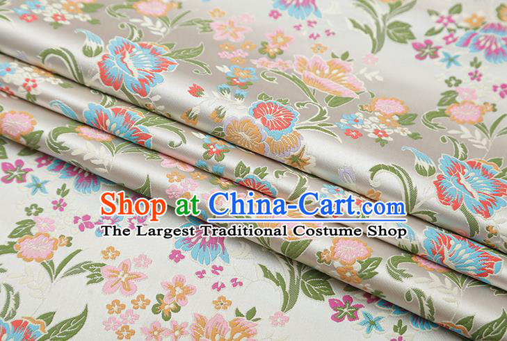 Chinese Traditional Phalaenopsis Pattern White Brocade Fabric Cheongsam Satin Tapestry Drapery