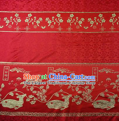 Chinese Traditional Flowers Deer Pattern Design Red Brocade Fabric Hanfu Dress Satin Tapestry Drapery