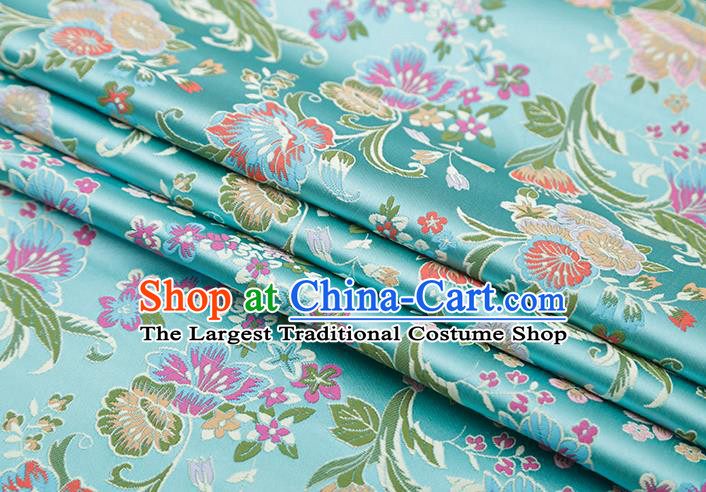 Chinese Traditional Phalaenopsis Pattern Blue Brocade Fabric Cheongsam Satin Tapestry Drapery
