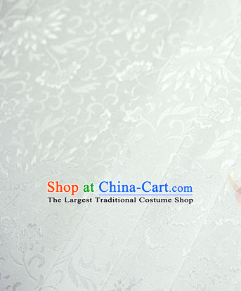 Chinese Traditional Little Flowers Pattern Design White Brocade Fabric Hanfu Dress Satin Tapestry Drapery