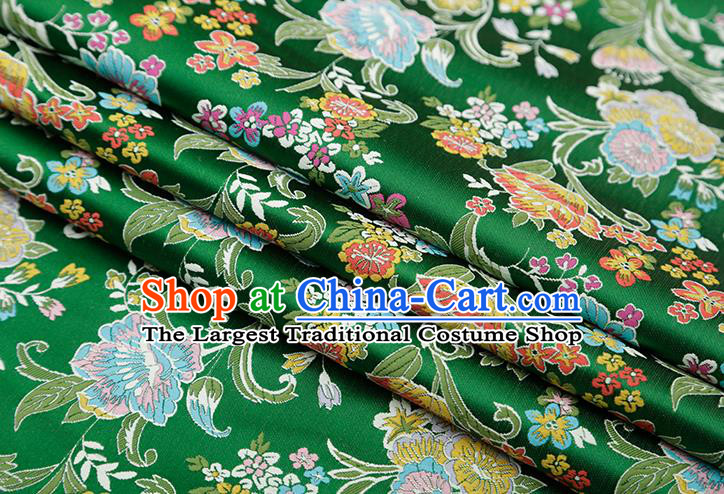 Chinese Traditional Phalaenopsis Pattern Green Brocade Fabric Cheongsam Satin Tapestry Drapery