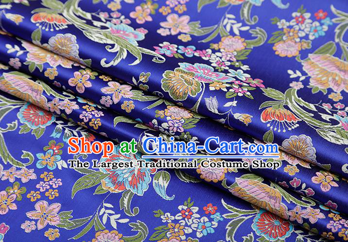 Chinese Traditional Phalaenopsis Pattern Royalblue Brocade Fabric Cheongsam Satin Tapestry Drapery