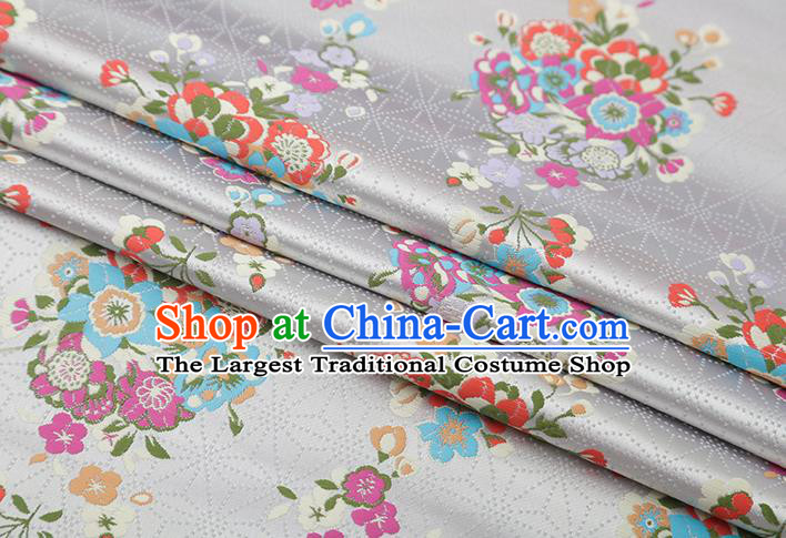 Chinese Traditional Snowflake Flowers Pattern White Brocade Fabric Cheongsam Satin Tapestry Drapery
