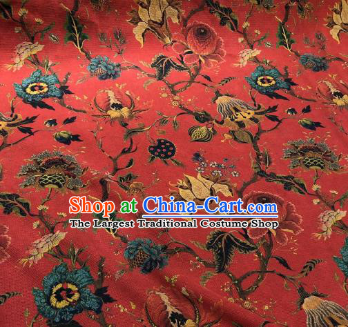 Chinese Traditional Flowers Design Pattern Red Silk Fabric Cheongsam Gambiered Guangdong Gauze Drapery