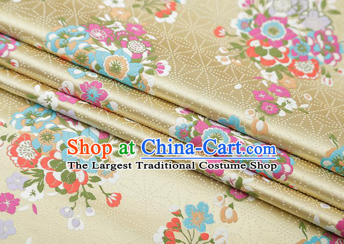 Chinese Traditional Snowflake Flowers Pattern Yellow Brocade Fabric Cheongsam Satin Tapestry Drapery