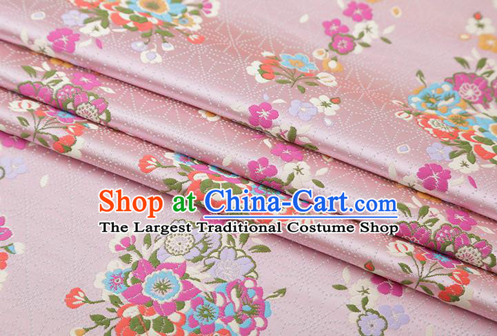 Chinese Traditional Snowflake Flowers Pattern Pink Brocade Fabric Cheongsam Satin Tapestry Drapery