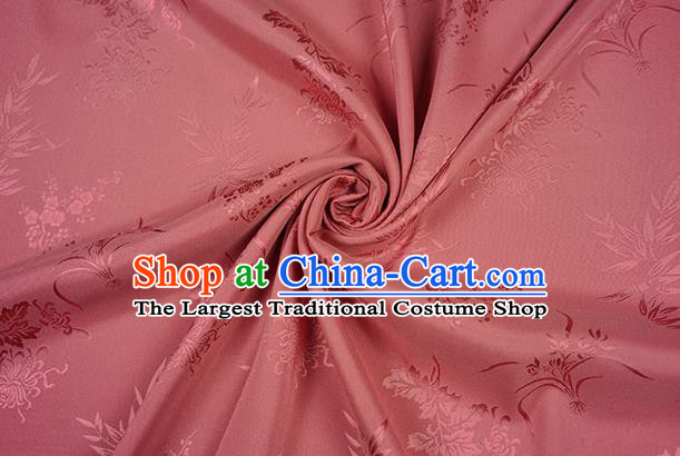 Chinese Traditional Plum Orchid Bamboo Chrysanthemum Pattern Design Pink Brocade Fabric Hanfu Dress Satin Drapery