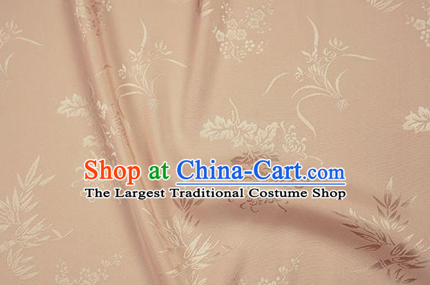 Chinese Traditional Plum Orchid Bamboo Chrysanthemum Pattern Design Apricot Brocade Fabric Hanfu Dress Satin Drapery