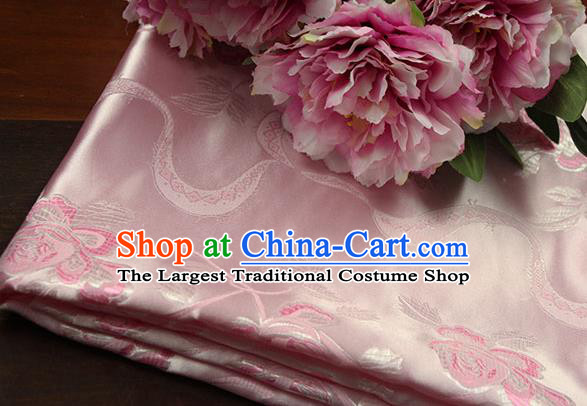 Chinese Traditional Roses Pattern Design Pink Brocade Fabric Hanfu Dress Satin Drapery