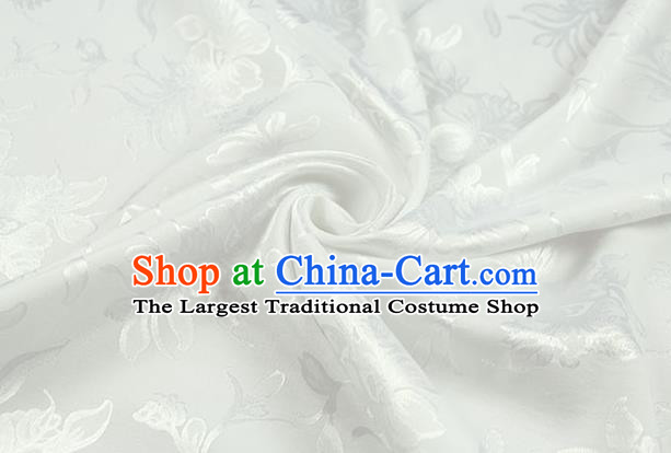 Chinese Traditional Magnolia Pattern Design White Brocade Fabric Hanfu Dress Satin Drapery