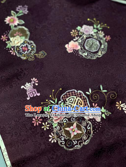 Chinese Classical Embroidered Peony Pattern Design Wine Red Silk Fabric Asian Traditional Hanfu Brocade Material