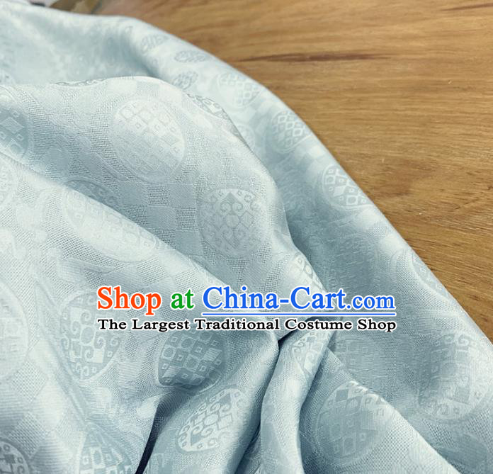 Chinese Traditional Round Design Pattern Light Blue Silk Fabric Cheongsam Mulberry Silk Drapery