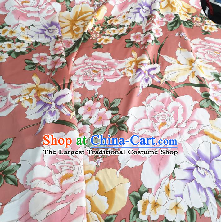 Chinese Traditional Flowers Design Pattern Pink Silk Fabric Cheongsam Mulberry Silk Drapery
