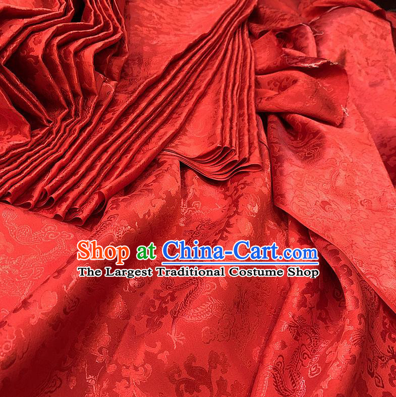 Chinese Traditional Jacquard Dragon Design Pattern Red Silk Fabric Cheongsam Mulberry Silk Drapery