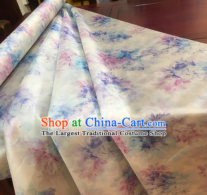 Chinese Traditional Printing Flowers Design Pattern Beige Silk Fabric Cheongsam Mulberry Silk Drapery