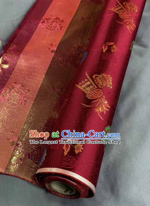 Chinese Classical Plum Orchid Pattern Design Wine Red Silk Fabric Asian Traditional Hanfu Brocade Material
